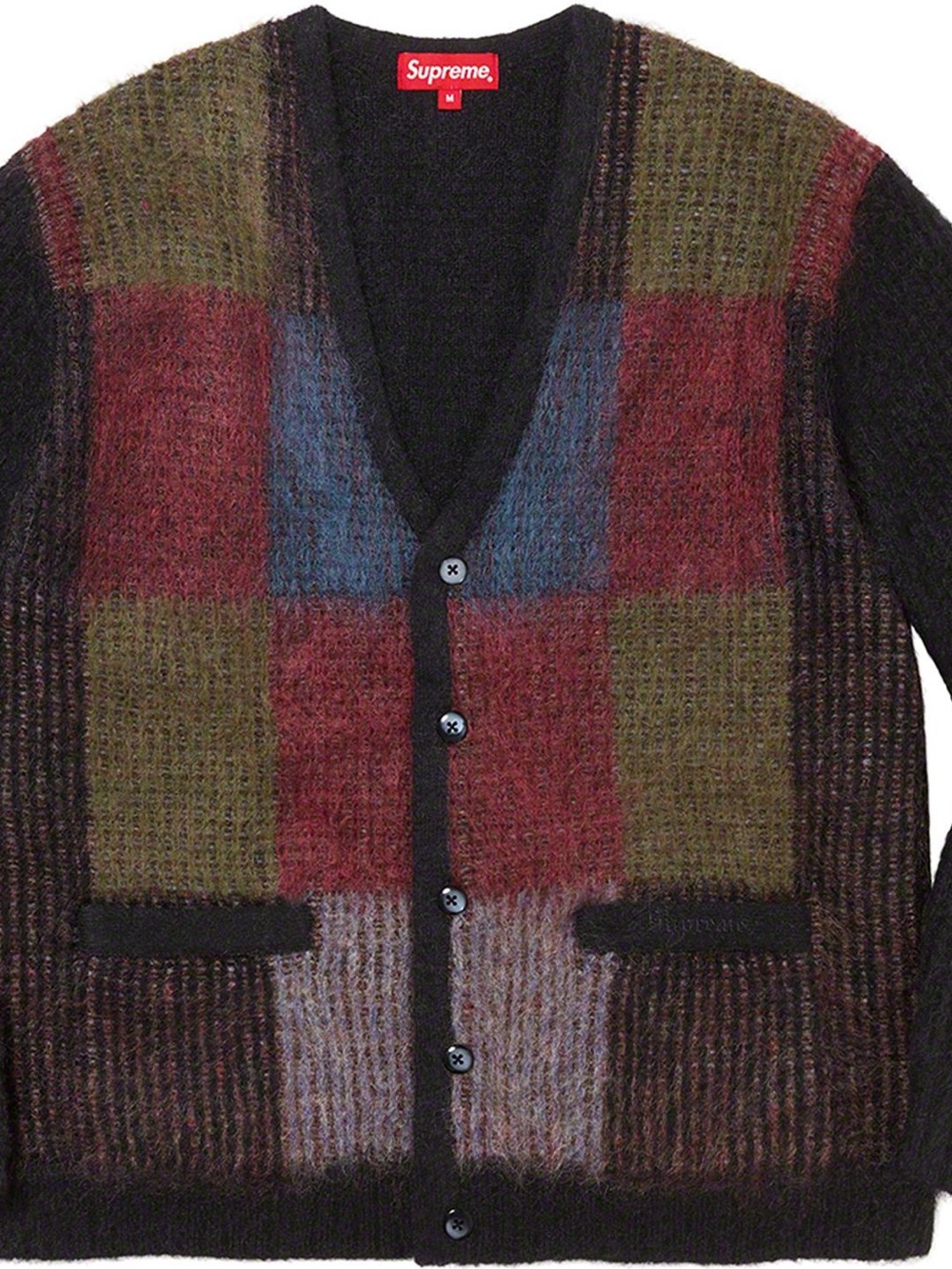Supreme Olive Red Blue Plaid Mohair Cardigan